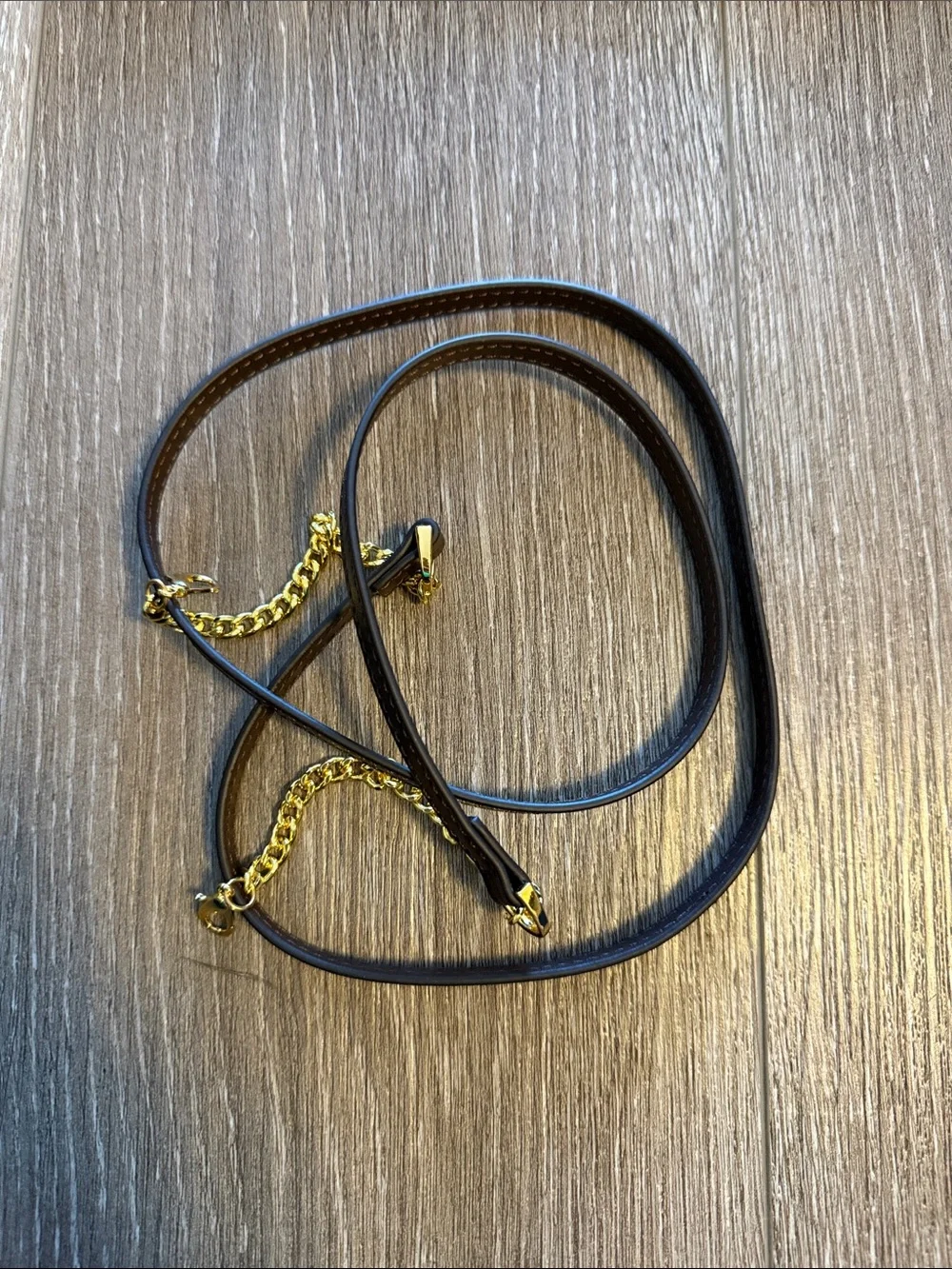 Gold-Accent Black Leather Crossbody Strap